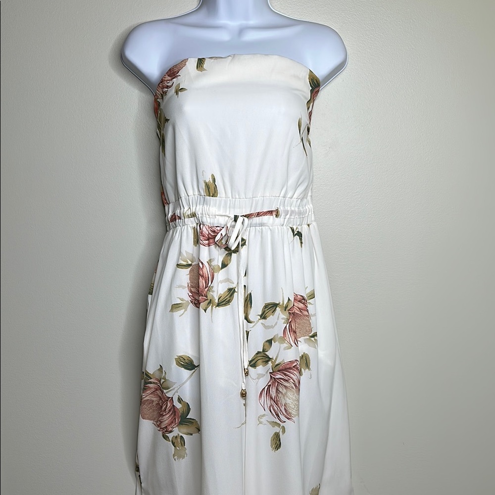 Hello Molly Floral Strapless White Wide Leg Jumpsuit Size 8